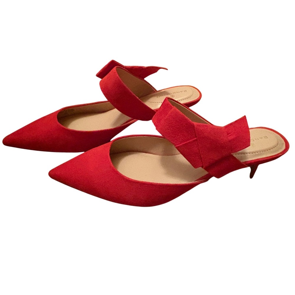 Bandolino Red‎ Faux Suede Pointed Toe Bow Strap Kitten Heel Mules Womens 9M